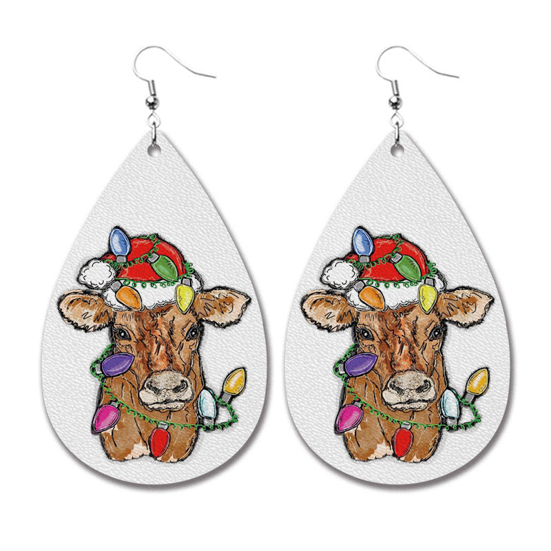 Wholesale Christmas PU leather teardrop earrings